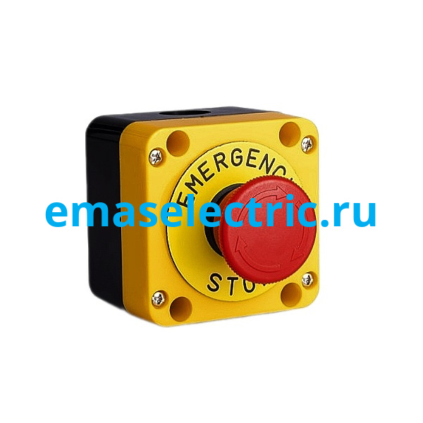 PA1E40K Пост управления желто-черный с табличкой "Emergency Stop", аварийной кнопкой "Грибок" с фиксацией (1НЗ) PA1E40K Пост управления желто-черный с табличкой "Emergency Stop", аварийной кнопкой "Грибок" с фиксацией (1НЗ)