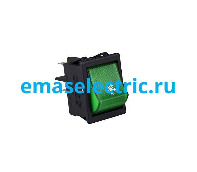 A14B1YK1 Тумблер клавишный 30*22мм. (снежинка) зеленый с подсветкой (2НО) A14B1YK1 Тумблер клавишный 30*22мм. (снежинка) зеленый с подсветкой (2НО)