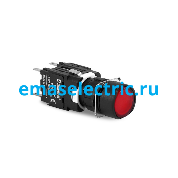 D160YDK Кнопка круглая (1НО), красный цвет, с блоком подсветки D6 (красный светодиод, 24В AC/DC), серия D (250В AC, 1,5А), IP50