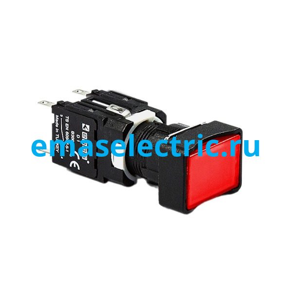 D102DDK Кнопка нажимная Ø16 мм, прямоугольная, без фиксации, красная (1НО+1НЗ) c возможностью подключения блока подсветки