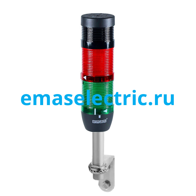 K52F220ZD01 Сигнальная колонна 50мм, 2 цвета (красный, зелёный), с зуммером, стробоскоп FLESH, алюм. патрубок 100мм с настенным креплением, 220В AC, IP40