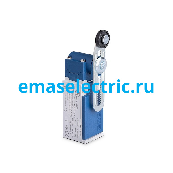 L5K23MEP122R Концевой выключатель, привод реверсивный с фиксацией пластиковый ролик 18мм с угловым действием, регулируемый (1НЗ+1НО, синхронное сраб.), серия L5, пластиковый корпус (240В AC, 3А), IP65