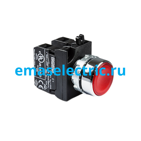 CM102DK Кнопка нажимная Ø22мм. круглая, без фиксации, красная (1НО+1НЗ) в металл. корпусе