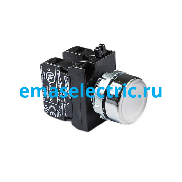 CM102DB Кнопка нажимная Ø22мм. круглая, без фиксации, белая (1НО+1НЗ) в металл. корпусе