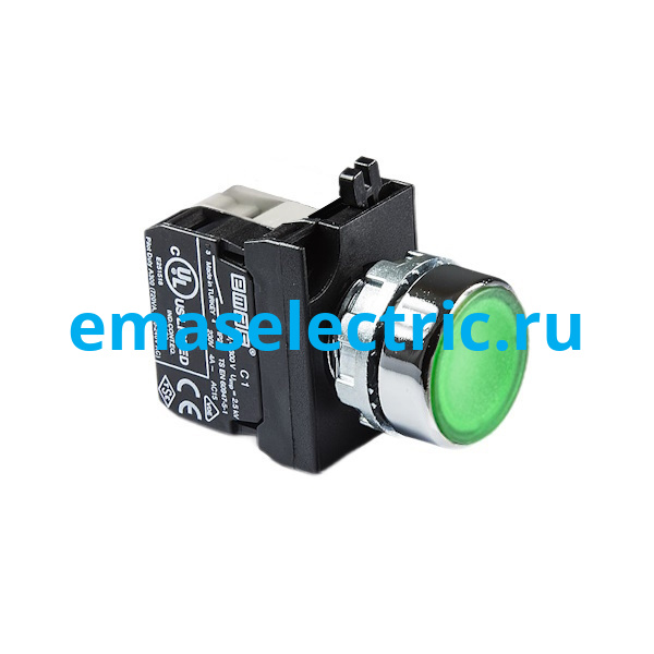 CM190DY Кнопка нажимная круглая с подсветкой-светодиод 12-30V AC/DC зеленая (1НО)