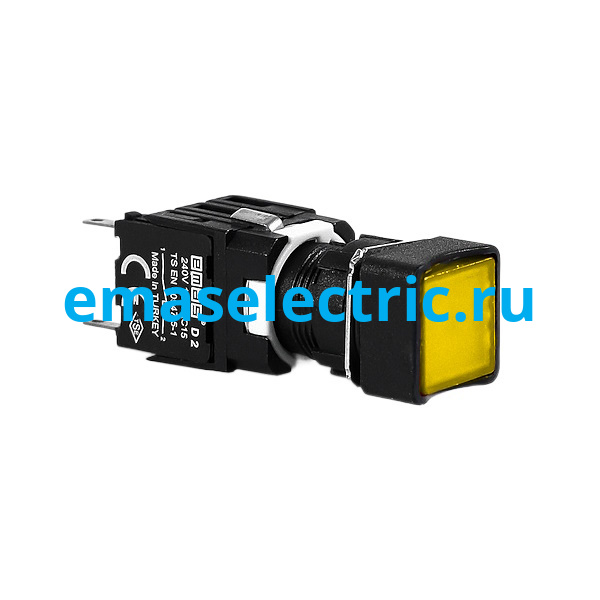 D100KDS Кнопка квадратная (1НО), жёлтый цвет, серия D (250В AC, 1,5А), IP50
