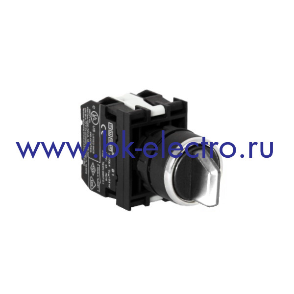 B131SL31B Селекторный переключатель Ø22мм, (2-0-1) с фиксацией в 1-ом положении, белый (1НО+1НО) IP50 с блоком подсветки BA9s без лампы