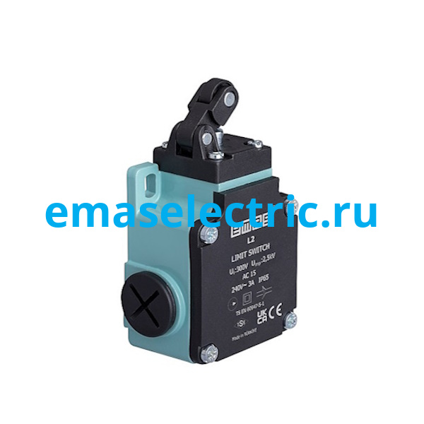 L2K13MIP311 Концевой выключатель, привод однонаправленный пластиковый ролик 14мм с угловым действием (1НЗ+1НО, мгновенное сраб.), серия L2, алюминиевый корпус (240В AC, 3А), IP65