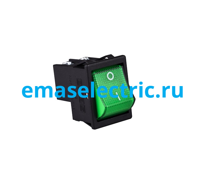 A14B6Y11 Тумблер клавишный 30*22мм.(0-1) зеленый с подсветкой (2НО) с защищенным винтом