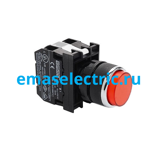 B162HK Кнопка выступающая красная, (1НО+1НЗ), с блоком подсветки B6 (красный светодиод, 12-30В AC/DC), серия B (250В AC, 4А), IP50