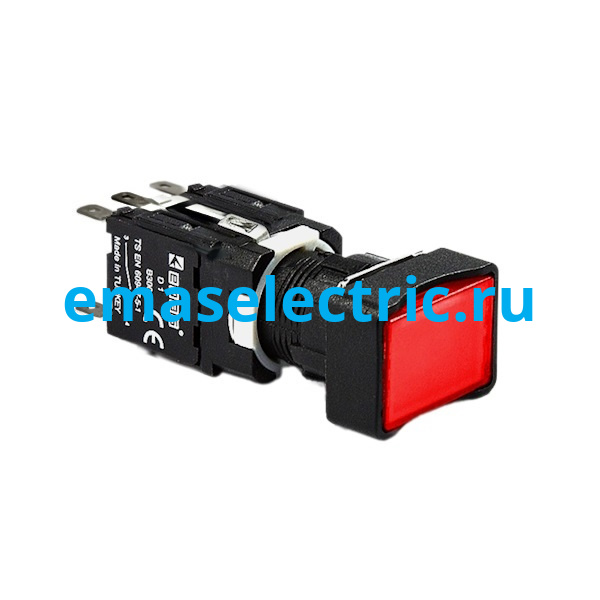 D161DDK Кнопка нажимная Ø16 мм, прямоугольная, без фиксации, красная (1НО+1НО) c подсветкой 12-30V AC/DC
