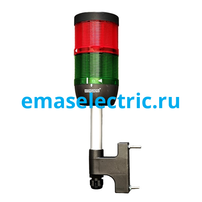 IK72L220XD43E Сигнальная колонна 70мм, одноцветная (красный, зеленый цвет), светодиод LED, настенное крепление, нижний кабельный ввод, с алюм. патрубком 100мм., 220В AC, IP65