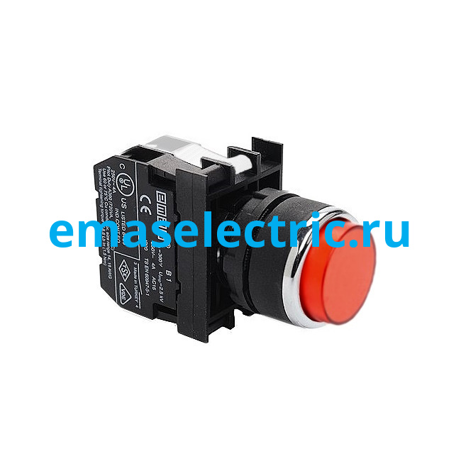 B160HK Кнопка выступающая красная, (1НО), с блоком подсветки B6 (красный светодиод, 12-30В AC/DC), серия B (250В AC, 4А), IP50