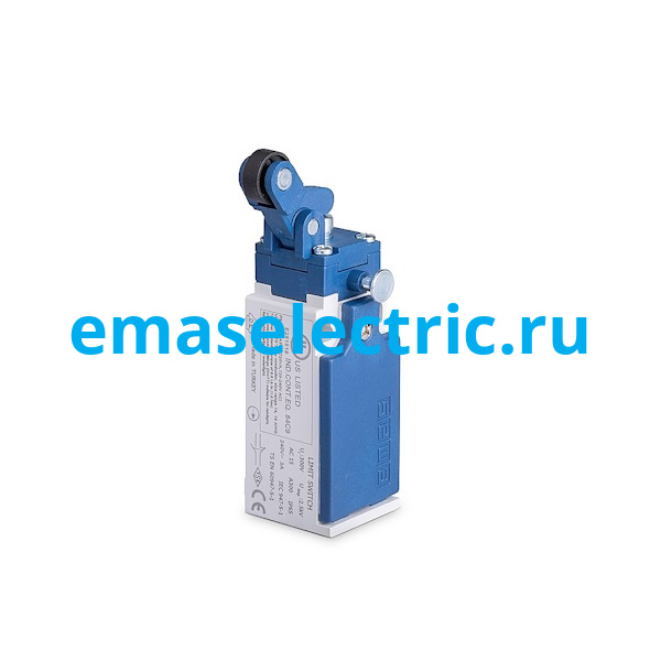 L5K13MIP411R Концевой выключатель, привод однонаправленный пластиковый ролик 14мм с угловым действием, с фиксацией (1НЗ+1НО, мгновенное сраб.), серия L5, пластиковый корпус (240В AC, 3А), IP65