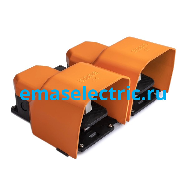 PDKA22BB10T Педаль двойная, (1НО+1НЗ) + (1НО+1НЗ), с защитным кожухом (алюминий) оранжевого цвета, основание для рукояти (250В AC, 4А), IP65