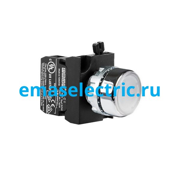 CM100DB Кнопка нажимная Ø22мм. круглая, без фиксации, белая (1НО) в металл. корпусе