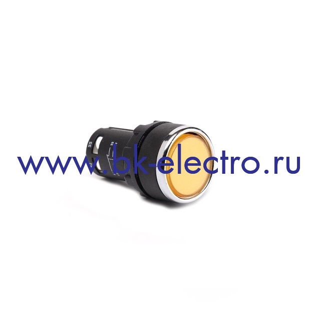 MB100FS Кнопка нажимная моноблочная, круглая Ø22мм. желтая, с фиксацией (1НО) IP50