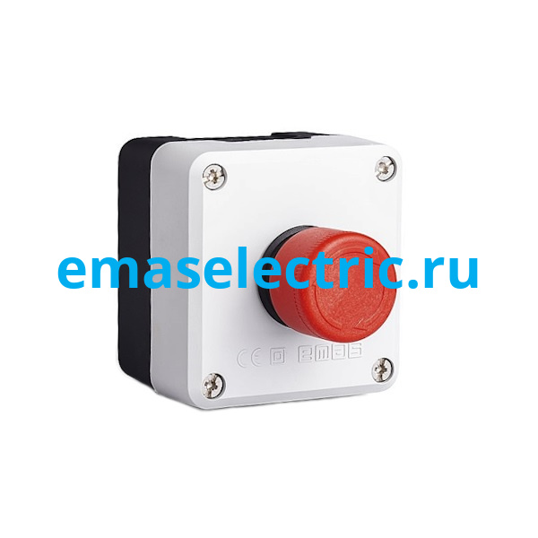 P1C304E30 Пост управления однокнопочный (кнопка "Грибок" 40мм, 1НО+1НЗ, без фиксации, красный цвет), чёрный-серый цвет, cерия P, пластиковый корпус (250В AC, 4А), IP65