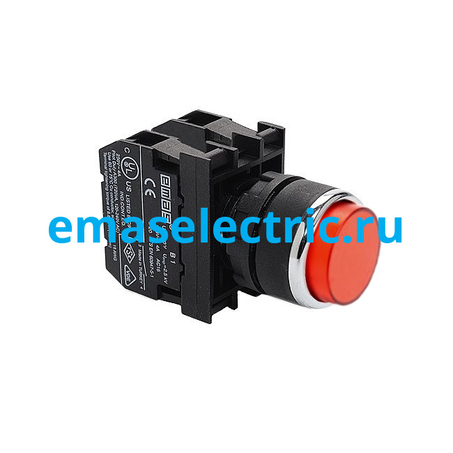 B101HK Кнопка выступающая (2НО), красный цвет, серия B (250В AC, 4А), IP50