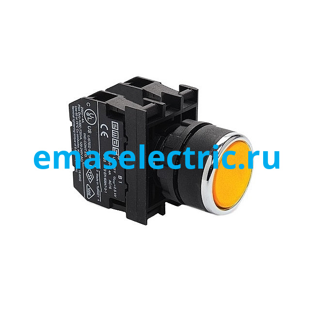 B102DS Кнопка (1НО+1НЗ), жёлтый цвет, серия B (250В AC, 4А), IP50