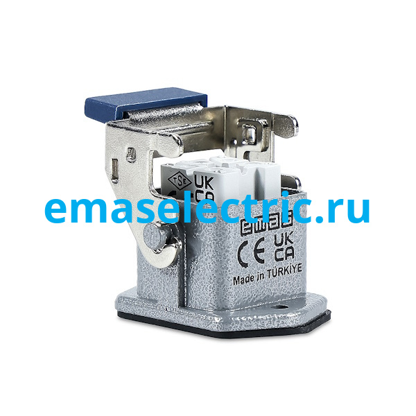 EBM05PM46 Кожух с гнездом (монтаж на перегородке) металлический, 5 полюсов, 10A, нижний ввод, фиксаторы металл, IP65