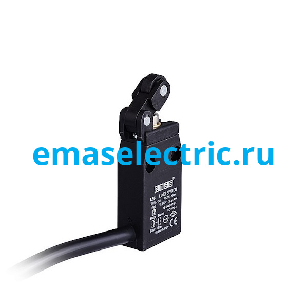 L66K13MIP311 Концевой выключатель, привод однонаправленный пластиковый ролик 14мм с угловым действием (1НЗ+1НО, мгновенное сраб.), серия L66, пластиковый корпус (240В AC, 3А), IP67