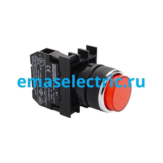 B100HK Кнопка выступающая (1НО), красный цвет, серия B (250В AC, 4А), IP50