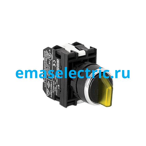 B181SL30 Переключатель (II-0-I) 60° с фиксацией желтый (2НО) с подсветкой LED 12-30В перем./пост. тока