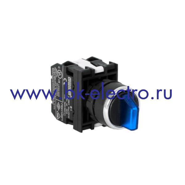 B131SL31M Селекторный переключатель Ø22мм, (2-0-1) с фиксацией в 1-ом положении, синий (1НО+1НО) IP50 с блоком подсветки BA9s без лампы