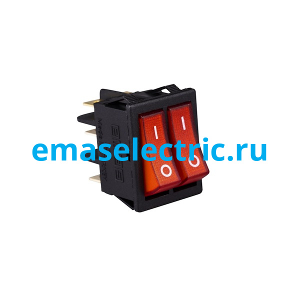 A12B1K11 Выключатель 30*22 мм. с двумя клавишами (0-1) красный с подсветкой (1НО+1НО)