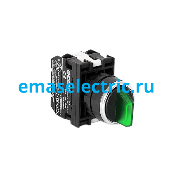 B191SL30Y Переключатель (II-0-I) 60° с фиксацией зеленый (2НО) с подсветкой LED 12-30В перем./пост. тока