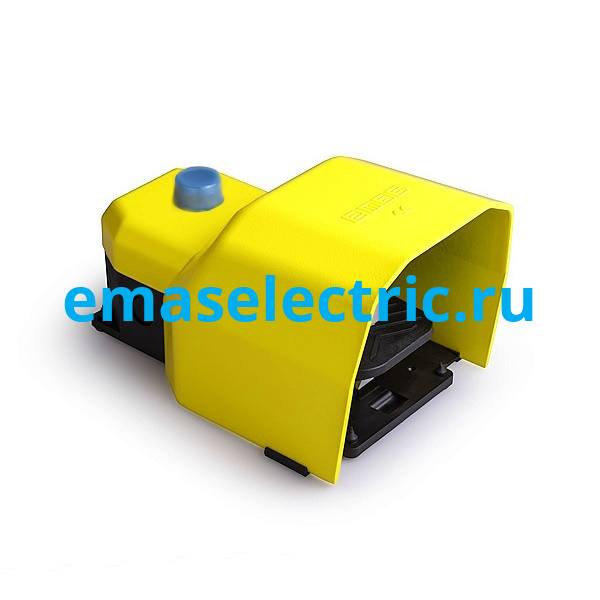 PDKS11GX23 Педаль одиночная, (1НО+1НЗ)+2НЗ, 2 скорости, с фиксацией, с функцией сброса, с защитным кожухом (алюминий) жёлтого цвета, (250В AC, 4А), IP65