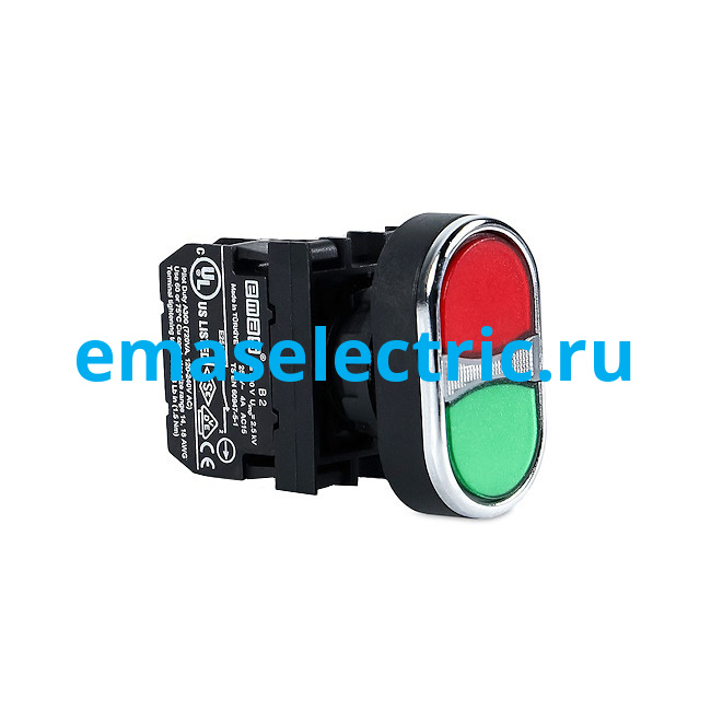 B100K20KY Кнопка сдвоенная (1НО), красный + зелёный цвет, серия B (250В AC, 4А), IP50