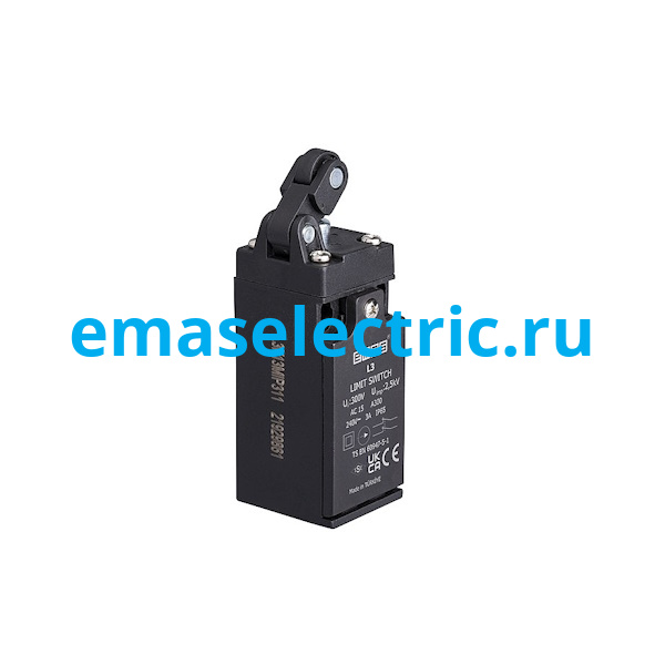 L3K13MIP311 Концевой выключатель, привод однонаправленный пластиковый ролик 14мм с угловым действием (1НЗ+1НО, мгновенное сраб.), серия L3, пластиковый корпус (240В AC, 3А), IP65