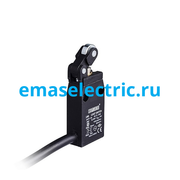 L66K13MIM311 Концевой выключатель, привод однонаправленный металлический ролик 14мм с угловым действием (1НЗ+1НО, мгновенное сраб.), серия L66, пластиковый корпус (240В AC, 3А), IP67