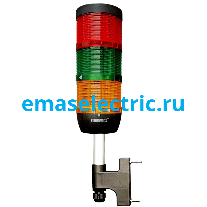 IK73F220XD43 Сигнальная колонна 70мм, одноцветная (желтый, красный, зеленый цвет), стробоскоп FLESH, настенное крепление, нижний кабельный ввод, с алюм. патрубком 100мм., 220В AC, IP40