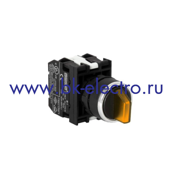 B131SL31S Селекторный переключатель Ø22мм, (2-0-1) с фиксацией в 1-ом положении, желтый (1НО+1НО) IP50 с блоком подсветки BA9s без лампы