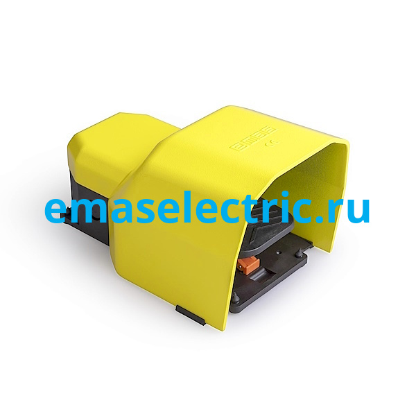 PDKS11GX12 Педаль одиночная, 2x(2НО+2НЗ), 2 скорости, с фиксацией, с защитным кожухом (алюминий) жёлтого цвета, (250В AC, 4А), IP65