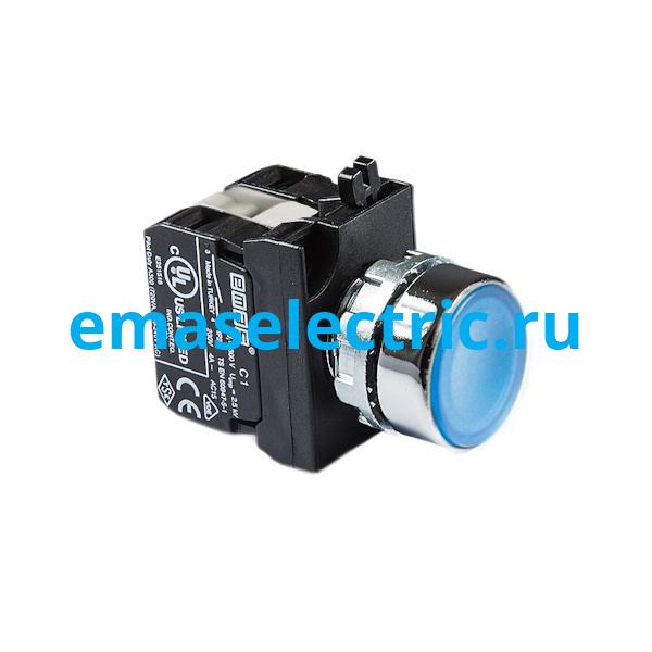 CM172DK Кнопка нажимная круглая с подсветкой-светодиод 12-30V AC/DC синяя (1НО+1НЗ)