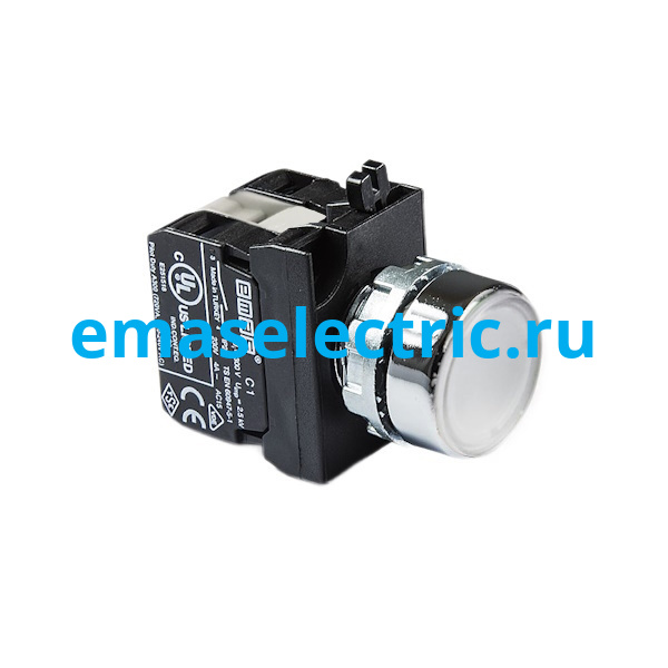 CM152DB Кнопка нажимная круглая с подсветкой-светодиод 12-30V AC/DC белая (1НО+1НЗ)