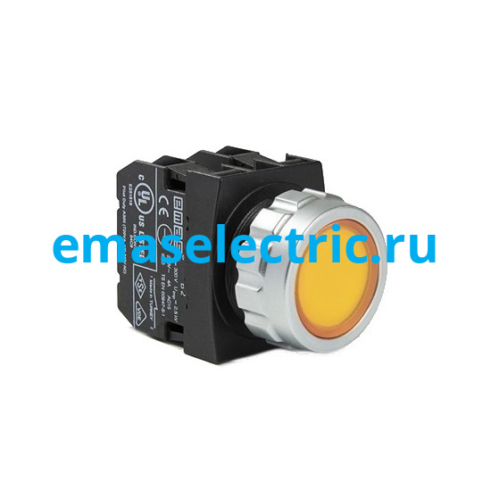 H202DS Кнопка (1НЗ+1НЗ), жёлтый цвет, серия H (30мм) (250В AC, 4А), IP50