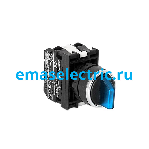 B131SL30M Переключатель Ø22мм. (II-0-I) 60° с фиксацией, синий (1НО+1НО) с блок-контактом подсветки без лампы