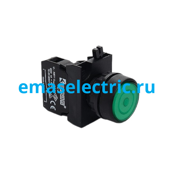 CP100FY Кнопка нажимная Ø22мм. круглая, c фиксацией, зеленая (1НО) IP65, с возможностью подсоединения блок контакта подсветки