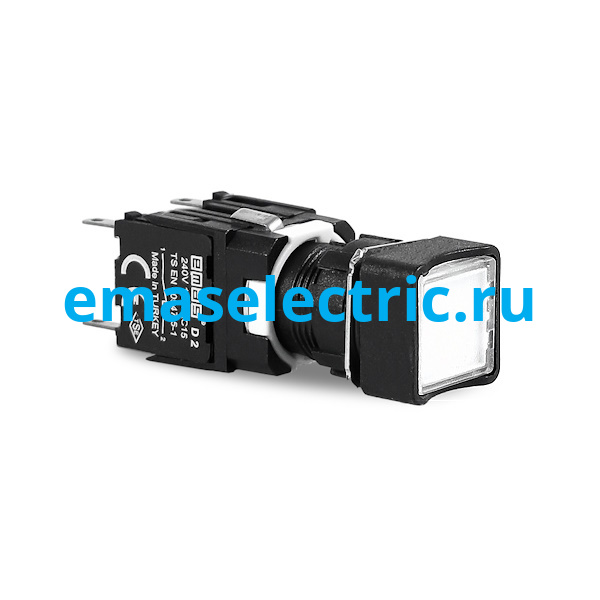 D101KDB Кнопка квадратная (1НО+1НО), белый цвет, серия D (250В AC, 1,5А), IP50
