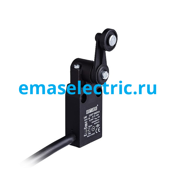 L66K13MEP121 Концевой выключатель, привод реверсивный пластиковый ролик 18мм с угловым действием (1НЗ+1НО, мгновенное сраб.), серия L66, пластиковый корпус (240В AC, 3А), IP67 L66K13MEP121 Концевой выключатель, привод реверсивный пластиковый ролик 18мм с угловым действием (1НЗ+1НО, мгновенное сраб.), серия L66, пластиковый корпус (240В AC, 3А), IP67