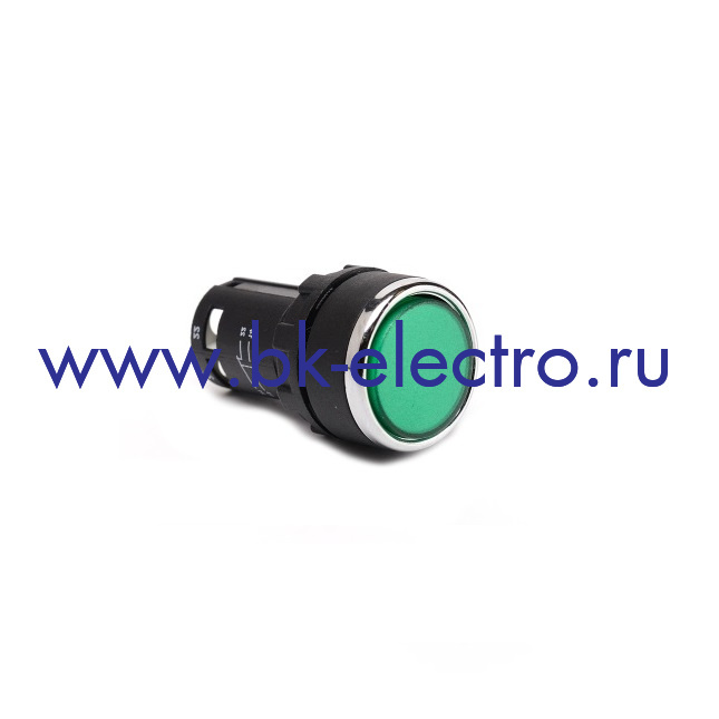 MB100FY Кнопка нажимная моноблочная, круглая Ø22мм. зеленая, с фиксацией (1НО) IP50
