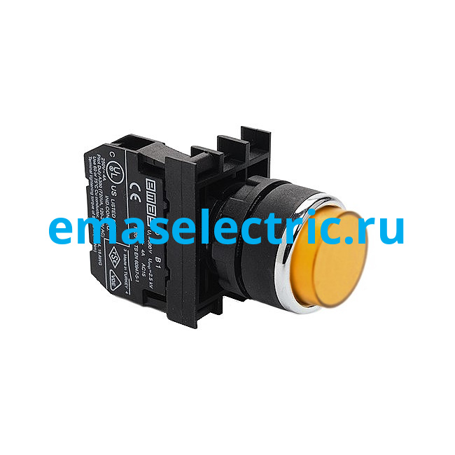B100HS Кнопка выступающая (1НО), жёлтый цвет, серия B (250В AC, 4А), IP50