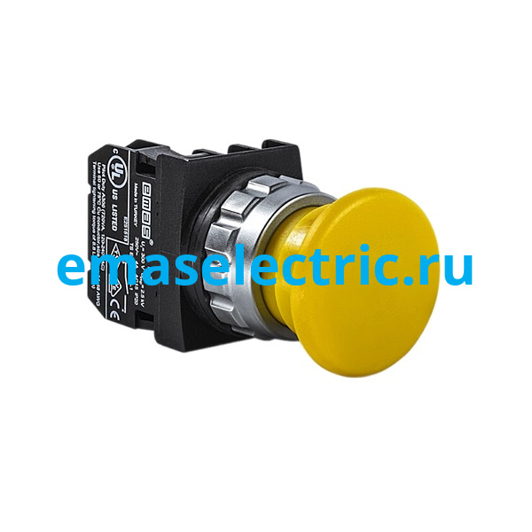 H100MS Кнопка "Грибок" 40мм (1Н0), без фиксации, желтый цвет, серия H (30мм) (250В AC, 4А), IP50