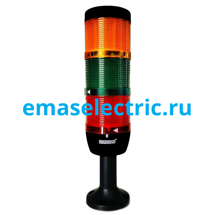 IK73L024XM01 Сигнальная колонна 70мм, 3 цвета (красный, зелёный, жёлтый), светодиод LED, пласт. патрубок 100мм с основанием, 24В AC/DC, IP40