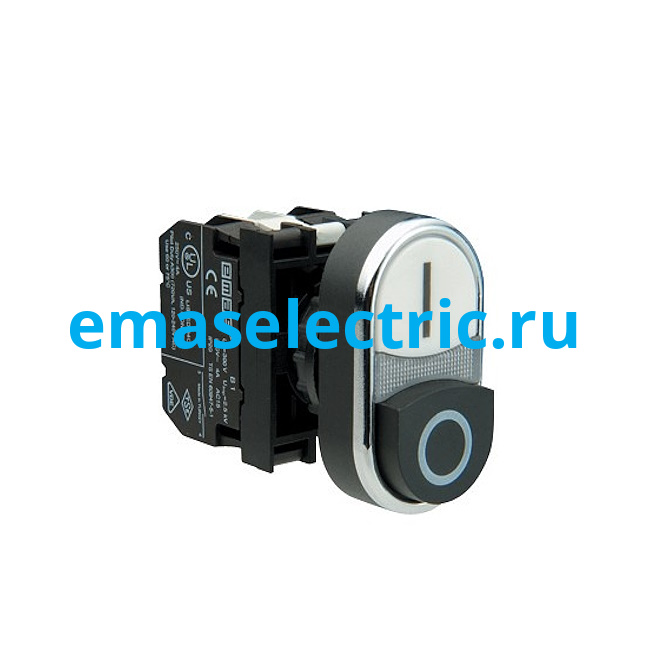 B132K21HB Кнопка сдвоенная выступающая (1НО+1НЗ), чёрный + белый цвет, с блоком подсветки B3 (без лампы), серия B (250В AC, 4А), IP50